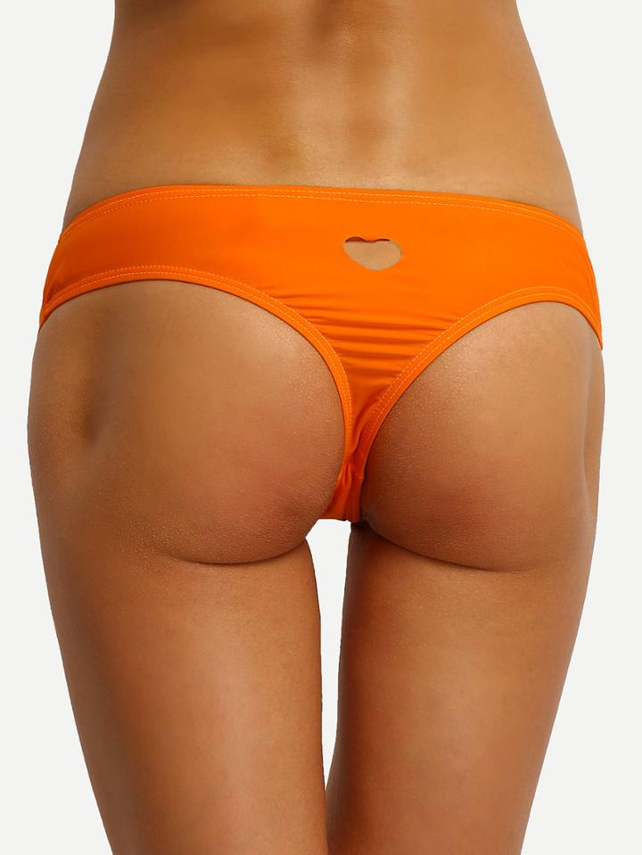Shein Heart Cutout Low-rise Bikini Bottom - Orange
