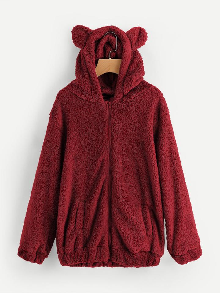 Shein Faux Fleece Hooded Bear Coat