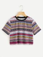 Shein Tribal Print Crop Tee