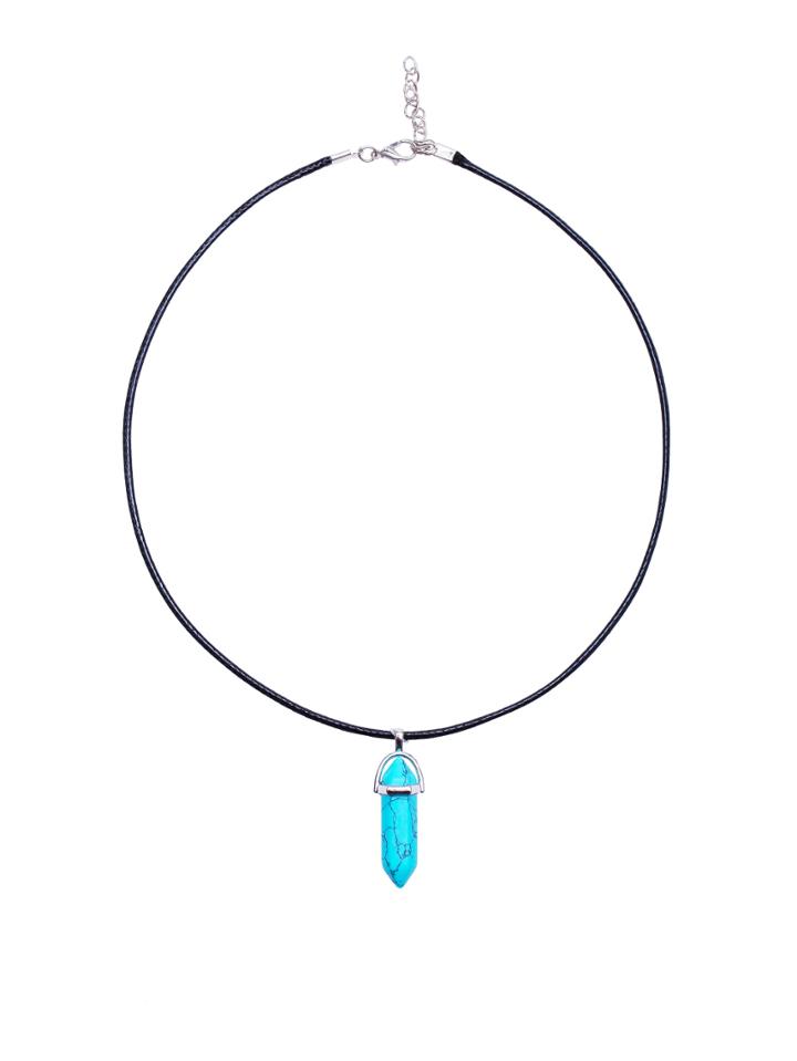 Shein Turquoise Faux Gemstone Pendant Rope Necklace