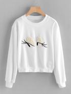 Shein Embroidered Pearl Beaded Detail Sweatshirt