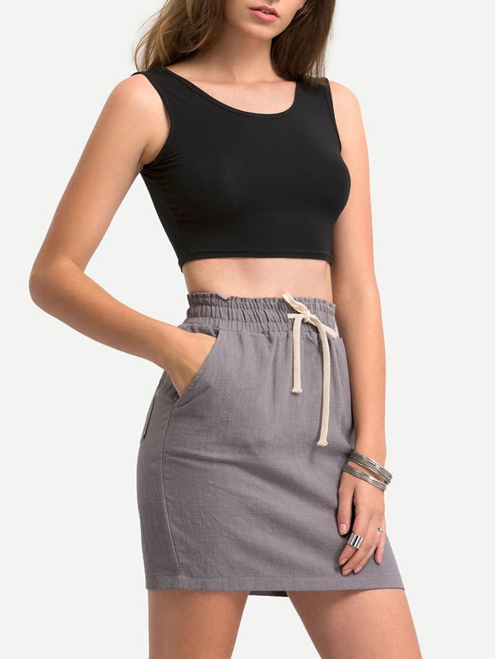 Shein Grey Draw Cord Waist Skirt With Pocket