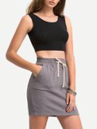 Shein Grey Draw Cord Waist Skirt With Pocket