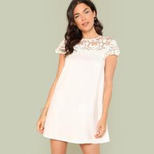Shein Lace Yoke Solid Dress