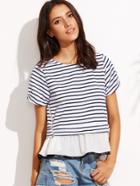 Shein Navy Stripe Zipper Ruffle Hem Short Sleeve T-shirt