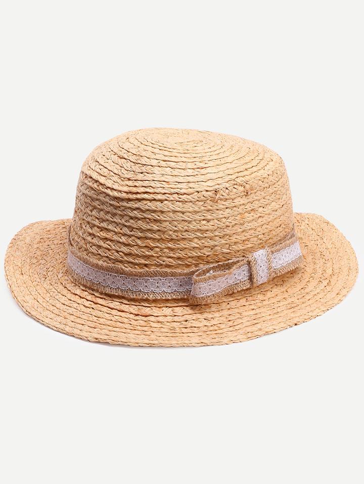 Shein Natural Vacation Flat-top Wide-brim Raffia Hat