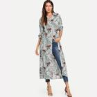 Shein Vertical Striped Floral Single Breasted Dress