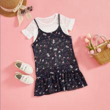 Shein Girls Calico Print Cami Dress With Mesh Panel Top