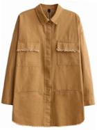 Shein Khaki Embroidered Back Frayed Detail Coat