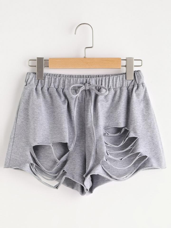 Shein Heathered Slashed Drawstring Shorts