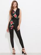 Shein 3d Embroidered Flower Applique Infinity Unitard Jumpsuit
