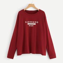Shein Plus Letter Print Round Neck Top