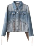Shein Blue Zipper Sleeve Fringe Detail Denim Jacket