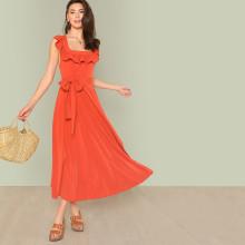 Shein Self Belted Ruffle Embellished Dress