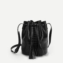 Shein Tassel Detail Crocodile Pattern Drawstring Crossbody Bag