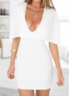 Rosewe Plunging Neckline White Mini Cloak Dress