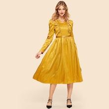 Shein Double Breasted Belted Fit & Flare Satin Dress