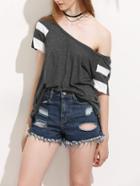 Shein Grey Rolled Cuff Short Sleeve T-shirt