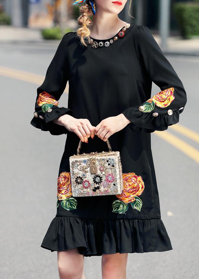 Shein Bell Sleeve Flowers Applique Pouf Dress