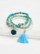 Shein Tassel & Rose Design Beaded Bracelet Set 3pcs
