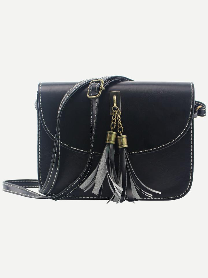 Shein Tassel Embellished Flap Bag - Black