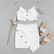 Shein Tie Back Button Detail Cami Top With Skirt