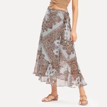Shein Geo Print Knot Side Skirt