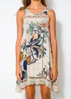 Shein Multicolour Sleeveless Floral Peplum Hem Loose Dress