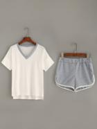 Shein Contrast Drop Shoulder T-shirt With Shorts