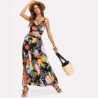 Shein Crop Floral Wrap Cami & Skirt Co-ord