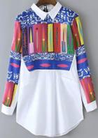 Shein Multicolor Lapel Geometric Print Pockets Blouse