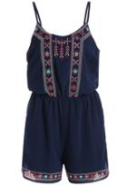 Shein Navy Spaghetti Strap Embroidered Jumpsuit