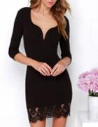 Shein Black Half Sleeve With Lace Dress