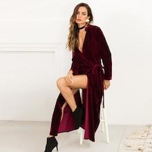 Shein High Split Velvet Wrap Dress