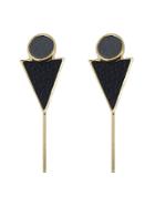Shein Black Color Triangle Shape Pu Leather Hanging Stud Earrings