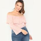Shein Plus Flounce Layered Neck Solid Top