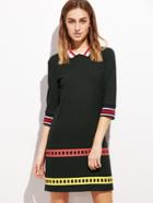 Shein Black Striped Trim 3/4 Sleeve Ribbed Dress