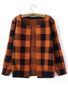 Shein Orange And Black Checkered Open Front Cardigan