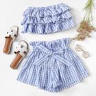 Shein Checked Tiered Tube Top With Ruffle Waist Shorts