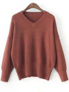 Shein Brown V Neck Ribbed Trim Sweater