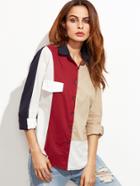 Shein Color Block Slit Side Curved Hem Blouse