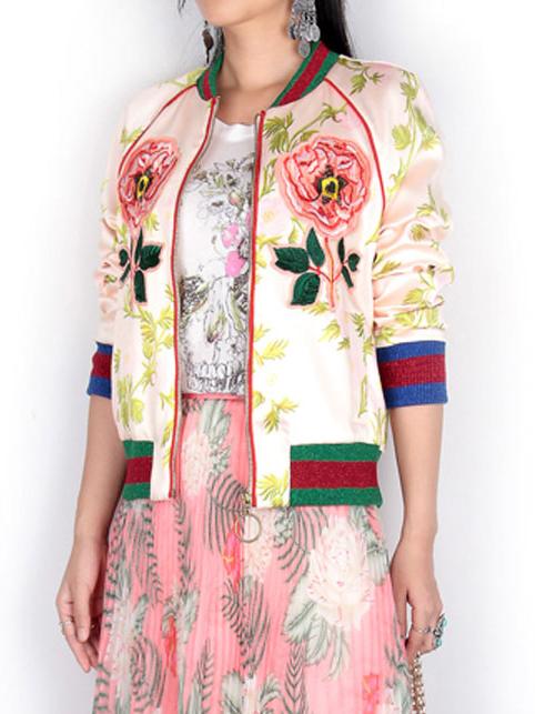 Shein Multicolor Tiger Embroidered Zipper Jacket Coat