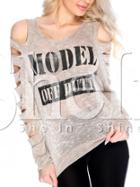 Shein Apricot Cut Out Sleeve Letter Print T-shirt