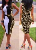 Rosewe Leopard Pattern Round Neck Sheath Dress