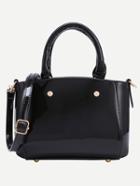 Shein Faux Patent Leather Tote Bag With Strap - Black