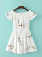 Shein White Off The Shoulder Embroidery Girdling Dress