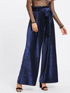 Shein Pleated Ruffle Waist Belted Cord Palazzo Pants