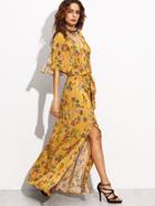 Shein Yellow Print Split Side Maxi Dress