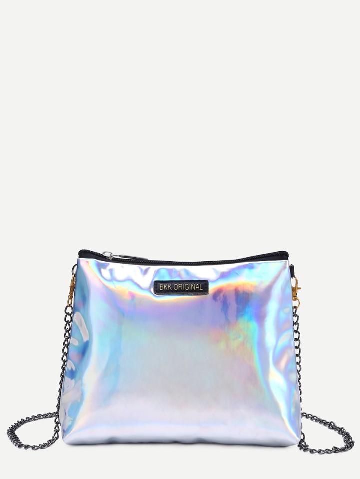 Shein Zip Closure Iridescent Bag With Chain Strap