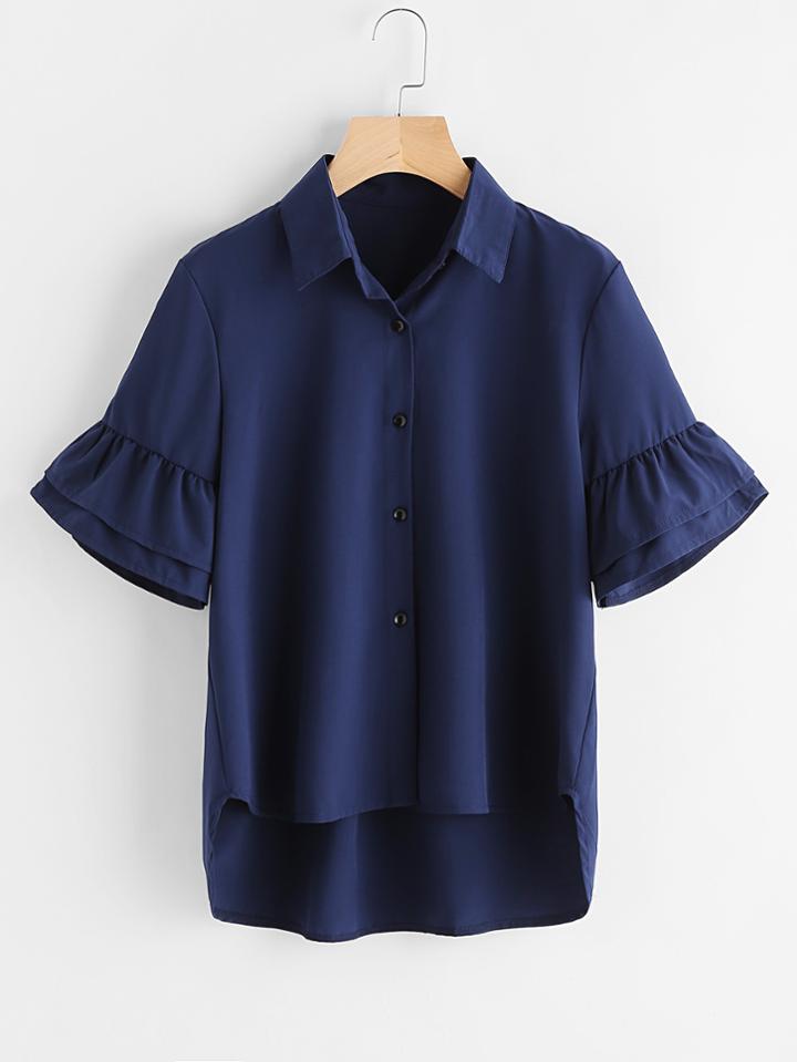 Shein Tiered Frill Sleeve Dip Hem Shirt